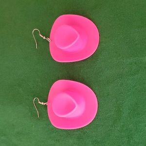Pink Cowgirl Hat Pierced Earrings
